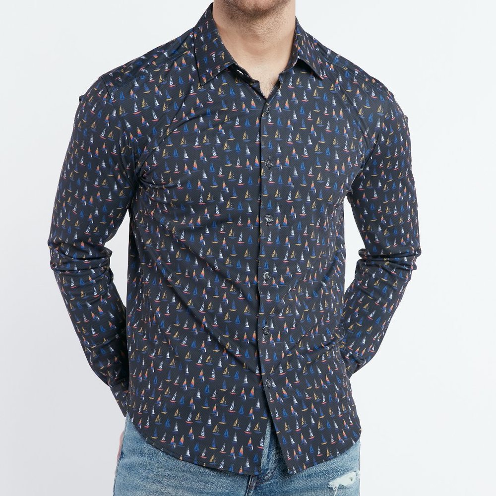 BALOO "Boat" Print Button-Up Stretch Shirt